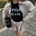 Women's 2 Piece Fashion Lapel Zip Jacket Pleated Shorts Suit Vintage Streetwear New Party  Autumn Female Short Sets