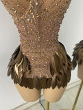 Sexy Diamond Feather Shining Mini Dress Strapless For Women Luxury Birthday Celebrity Evening Gown Performance Wear
