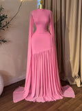 Burgundy High Neck Mesh Cape Sleeve Mermaid Gown Ruched Bodycon Long Dress Wedding Birthday Party Evening Party Dresses