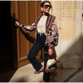 Women's Shawl Collar Fringe Knitted Cardigan Self Fabric Belt Waist Ethnic Print Loose Long Sleeve Mid Length Coat Autumn Casual