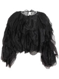 Solid Patchwork Folds Shirts For Women Round Neck Lantern Sleeve Spliced Lace Up Loose Pullover Blouse Female Style