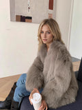 Beige Fluffy Faux Fur Jacket Women Long Sleeve Open Front Warm Cozy Coat Fall Winter Party Daily Streetwear Trendy Outerwear New