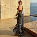 Elegant Polka Dot Long Dress Summer Scarf Ribbon Ruffle Halter Pleated Dress Luxury Sleeveless Women's Evening Dresses