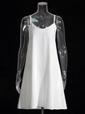 VGH Minimalist Solid Dresses For Women Stand Collar Long Sleeve High Waist Spliced Hollow Out Slim Chic Dress Female Summer 2025