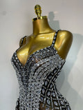 Sparkly Rhinestones Tassels Black Red Bodycon Bodysuits Nightclub Performance Stage Outfit Luxury Birthday Photo Shoot Clothing