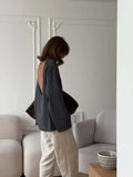 Backless Knitted Sweater Female Loose Sexy Long Sleeve Pullover Top Casual Women's Knitwear Top Solid Autumn New