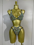 Sexy Swimwear Fashion Bar Blingbling Bikini Sparkly Crystal Bikini Two Piece Set Bathingsuit Bikini Nightclub Stage Show Outfit