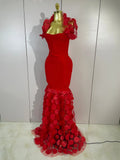 Women Elegant Flower Lace-Edged Sleeveless Bodycon Long Bandage Dress Sexy Evening Party Birthday Prom Formal Wedding Guest Gown