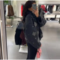 Solid Spliced Diamonds Loose Jackets for Women Stand Neck Long Sleeve Patchwork Pockets Coat Female New