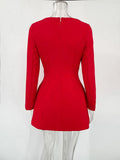Bows Splice Long Sleeve Mini Dress Elegant Office Woman Solid Bodycon Club Party Dresses 2024 Autumn High Waist Fashion