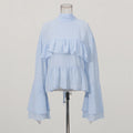 Solid Spliced Ruffles Slimming Blouses for Women O Neck Long Sleeve High Waist Shirts Female Fashion