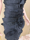 Elegant 3D Flower Applique Halter Maxi Dress Sexy Off Shoulder Backless Ruffled Bodycon Bandage Celebrity Evening Party Gowns