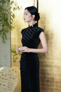 Retro Chinese Style Velvet Sleeved Qipao 2024 Spring/Summer New Slim Fashionable Women's Cheongsam Dress