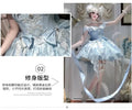 Olivegirl Summer Lolita Dress Women's High-end Embroidery Evening Mini Dress Slach Shoulder Blue Bar Mitzvah Princess Dress