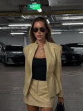Women Light Beige Faux Croc Two‑piece Suit Set Matching Skirt Co‑ord Chic Leather Texture Office Business Autumn Street Outfits
