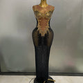 Sexy Sparkly Diamonds Sleeveless See-Through Long Dress Women Birthday Celebrate Evening Party Photo Shoot Stage Costume