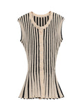 Striped Loose Two Piece Set for Women O Neck Sleeveless Top High Waist Wide Leg Pants Casual Sets Female Sumemr New