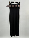 Fashion Solid Ribbed Knit Pencil Skirt Women Autumn Low Waistline Design Belt Elegant Slim Fit Long Skirt Streetwear
