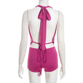 Sexy Summer 2-Piece Set Women Halter Deep Swing Collar Backless Camisole+Shorts Matching Sexy Clubwear Skinny Outfits