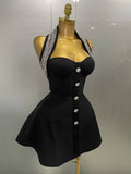 Women Black Sexy Off the Shoulder Shinning Crystal Bodycon Bandage Long Dress Gloves Elegance Celebrate Evening Party Dress