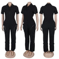 Sexy Deep V-neck Party Woman Jumpsuits Zipper Pocket Turn Down Collar Skinny Night Club Outfits One Piece Jumpsuit