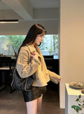 Retro Suede Coat Women's Hong Kong Style Double Breasted Suit Collar Winter New Arrival Chic Lightweight Luxury Coat