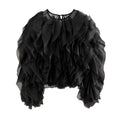 Ruffles Shirts For Women O Neck Lantern Sleeve Loose Pullover Summer Blouse Female Fashion Style Clothing