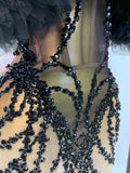 Women Sexy Strapless Backless Black Diamond Mini Dress Evening Party Birthday Costume Nightclub Singer Stage Performance Costume
