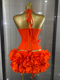 High Quality Women Sexy Halter Full Florals 2 Pieces Bodycon Bandage Set Birthday Party Photoshoot Celebrate Cocktail Outfit