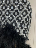 Luxury Sparkly Diamonds Feathers Black Halter Asymmetry Long Dress Women Sexy Sleeveless Backless Evening Party Birthday Dresses
