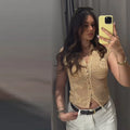 Hollow Out Women's Top Knitted Short Sleeve Stand Collar Cropped Top Daily Casual Wear Y2K Style New Arrival 2026 Summer