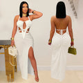 New Women's Hemp Rope Maxi Dress Sexy Criss Cross Cut-Out Halter Neck Backless High Slit Party Dresses Birthday Outfits