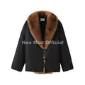 Cozy Girls Oversized Shaggy Fur Trim Puffer Jacket Women Faux Fox Fur Shawl Collar Quilted Coat Winter Warm Outerwears