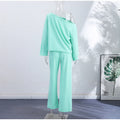 Solid Women Loose Pants Set Letter Print Off Shoulder Long Sleeve Sweatshirt Wide Leg Trousers Chic Casual Loungewear Suit 2026