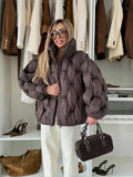 Women Casual Short Padded Puffer Coat Stand Collar Zipper Closure Elastic Cuff Quilted Loose Jacket 2026 Winter Street Outerwear