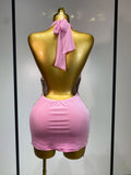 Women Sexy Halter Crystal Bodycon Mini Dress Celebrate Nightclub Performance Stage Outfit Luxury Birthday Photo Shoot Dress
