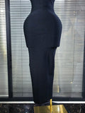 Sexy Halter Neck Cut out Diamonds Bandage Dress Women Black Sleeveless Backless Crystal Bodycon Long Dresses Evening Party Gowns