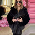 Solid Fashionable Fuax Fur Jacket for Women Lapel Long Sleeves Slim Spliced Lace Up Coat Female Winter Clothing New
