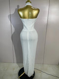Elegant Evening Party Prom Gown Birthday Dress Women Shining Rhinestones Sexy White/Pink Mesh Halter Bodycon Long Bandage Dress
