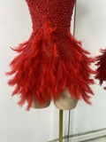 Sexy Halter Beading Feather Mini Dress For Women Backless Luxury Birthday Celebrity Evening Gowns Performance Wear