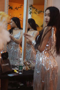 High-end Fashion, Glam Sticky Diamond Tube Top, Rhinestone Chain, Waist Skirt Set, Bar Nightclub Dress Body Transparente Flecos