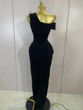 Women Elegant Shiny Diamond Sexy One Shoulder Long Bodycon Bandage Dresses Celebrity Evening Party Nightclub Wedding Guest Dress