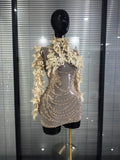 Sparkly Rhinestone Sequins Sexy Strapless Mesh See Through Mini Dress Women Eveing Party Birthday Nightclub Singer Stage Costume