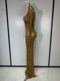 Women Sparkly Diamonds Mesh See Through Bodycon Dress Evening Birthday Party Sexy Nightclub Bar Stage Costume