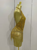 Luxury Golden Rhinestone Sexy Mesh Stretch Bodysuits Women Birthday Dancer Performance Stage Wear Nightclub Team Hotwife Outfit