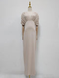 Apricot Elegant Draped Bodycon Maxi Dress for Women Off The Shoulder Ruched Accent Evening Skirt for Wedding Guest Occasions