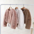 Winter Sweet Pink Cropped Faux Fur Coat Women Streetwear Ins Chic Girls Fluffy Fox Fur Jacket Female