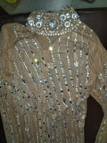 Sparkly Silver Big Rhinestone Transparent Long Dress Evening Birthday Celebrate Luxurious Costume Dancer Flashing Dress