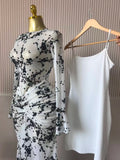 Women Long Sleeve Stacked Mesh with Lining Bodycon Cocktail Long Dress  Autumn Evening Birthday Sexy Party Dresses