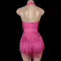 Sleeveless Diamond Tassel Sequin Dress Women Latin Dance Outfit Stage Performance Costume Birthday Party Gown Abiti Da Cerimonia